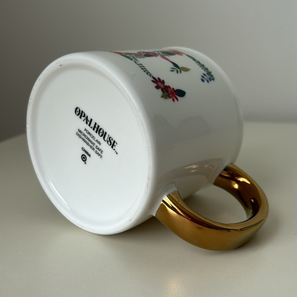 Opal House Name Initial E Floral Large Porcelain Coffee Mug metallic gold handle - Picture 6 of 8